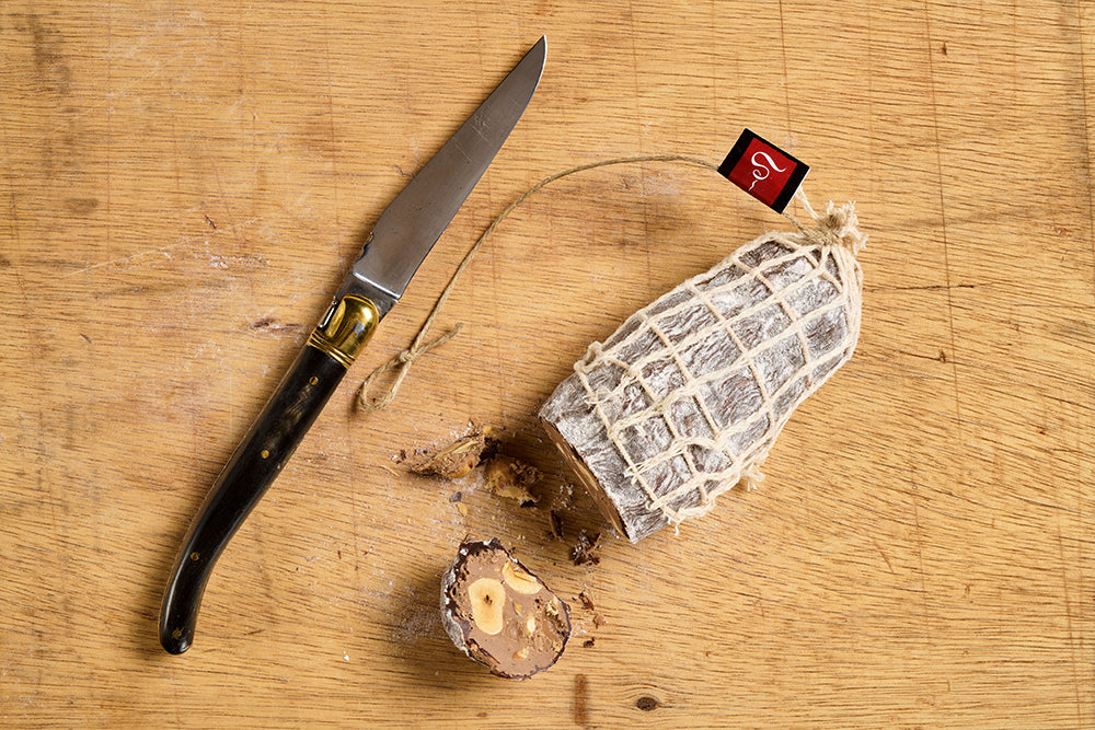 Saucisson en chocolat noir praliné noisette