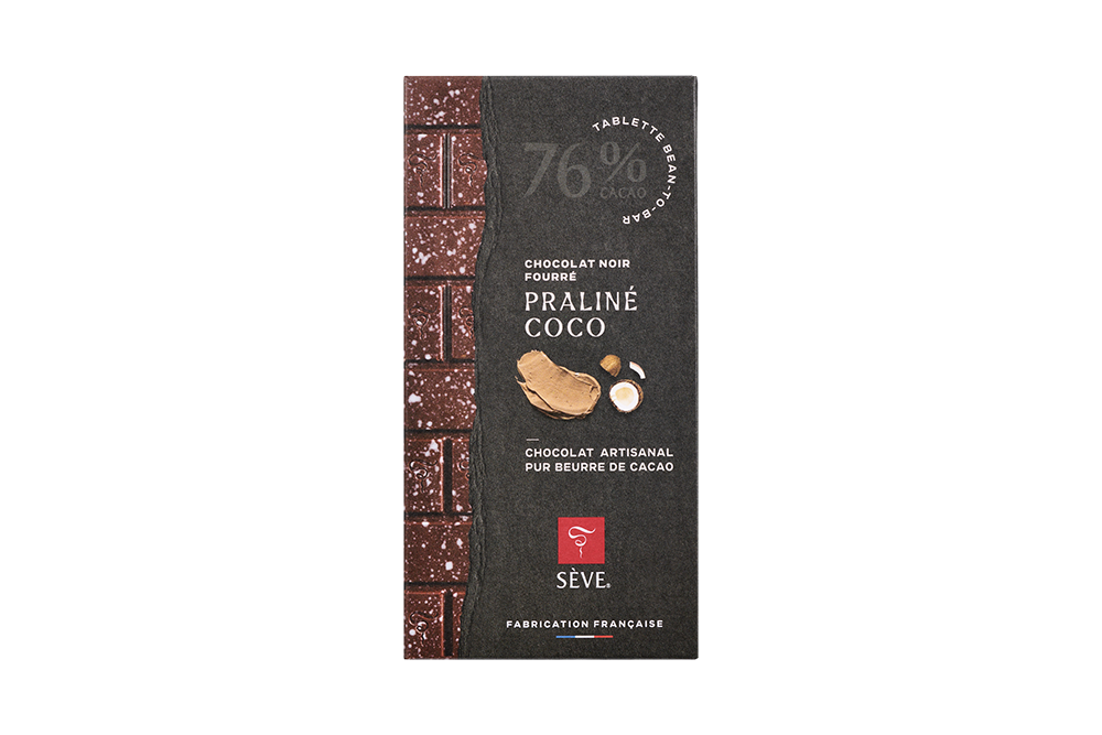 Tablette de chocolat noir fourrée au Praliné Coco